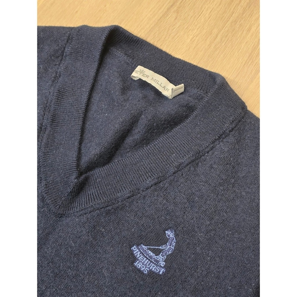 Peter Millar Youth Navy Blue Pinehurst 1895 Merino Wool‎ V-Neck Sweater Large L